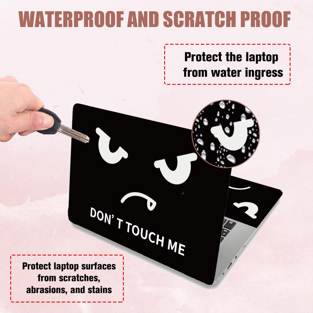 PLIGREAT Adesivo nero per computer portatile "Don't Touch" adatto per laptop da 12" 13" 13,3" 14" 15" PC portatile universale rimovibile in vinile sintetico