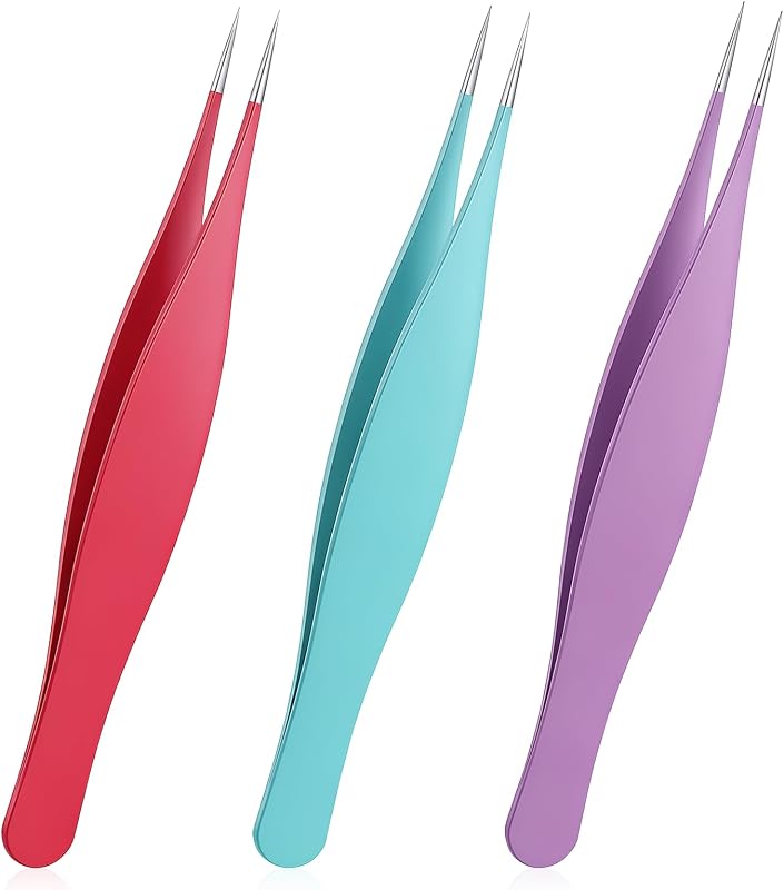 3 pinzas de punta fina, pinzas de precisión para pelo encarnado, pinzas de punta de acero inoxidable para vello facial, nariz, cejas, eliminación de puntos negros