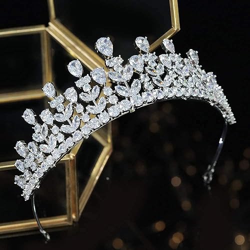 Miniatura 9 de Aoligrace Tiaras y corona de boda de circonita cúbica 5A para mujer, tocado floral para novia pequeña, joyería para el cabello de quinceañera dulce