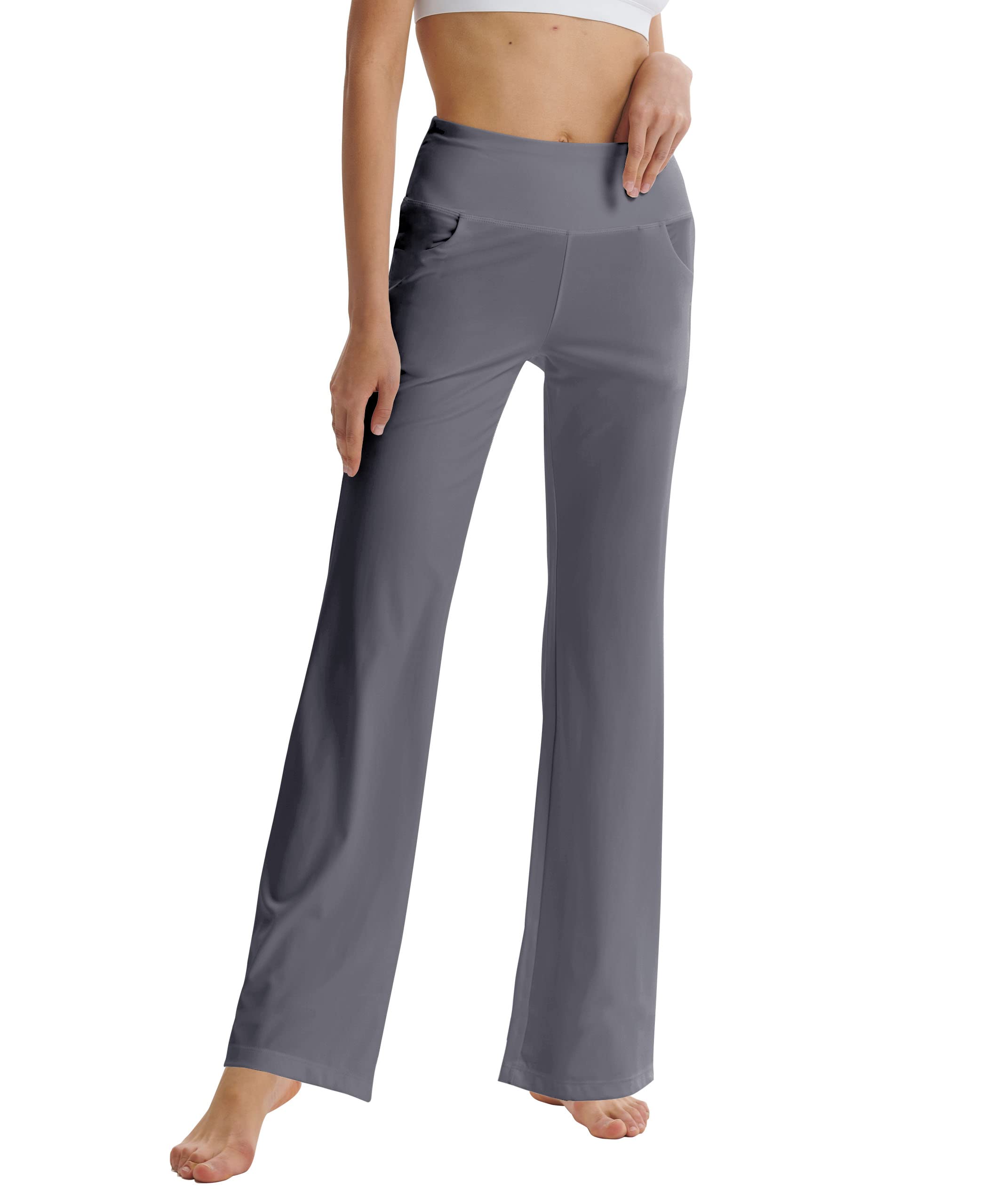 LaiEr Pantaloni da Yoga da Donna con Tasche a Vita Alta Svasata Bootleg Yoga Pantaloni da Allenamento con Tasche Laterali