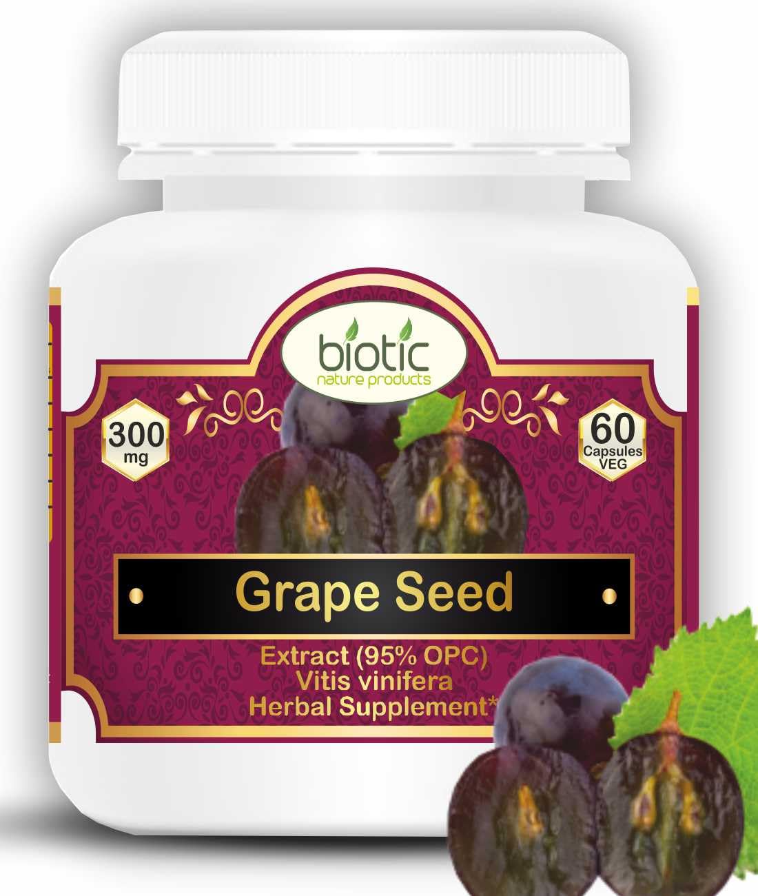 Biotic Natural Grape Seed Extract Capsules - Organic Grapeseed Extract Supplement Capsule - 60 Veg Capsules