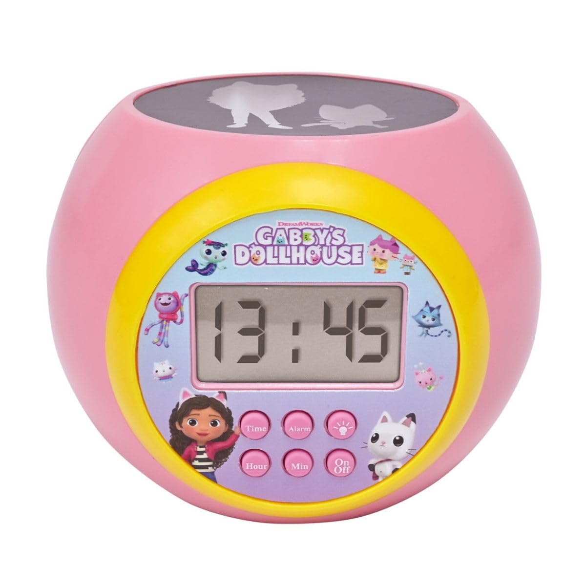 LEXIBOOK, Gabby's Dollhouse, Alarm clock-projector with alarm and snooze function, nightlight with timer, LCD screen, battery-operated, Pink, RL977GDHLXB