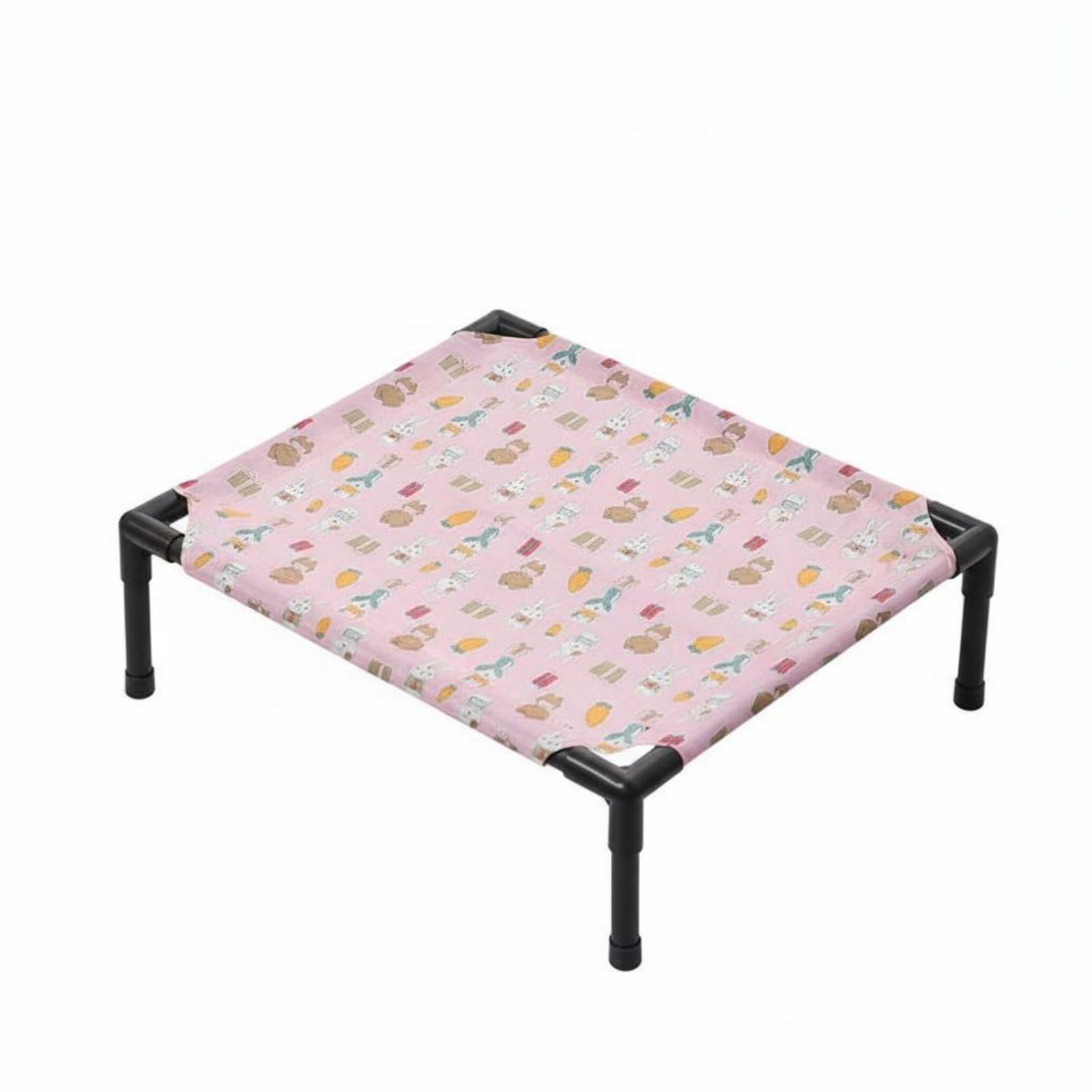 Lit pour chat surélevé grand format en tissu Oxford rose motif lapin avec cadre PVC résistant