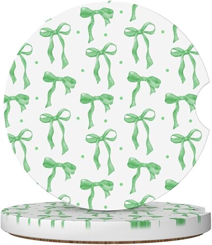 Miniatura 17 de Posavasos florales verdes y blancos para portavasos de automóvil, paquete de 2 posavasos para automóvil, posavasos absorbentes de cerámica con