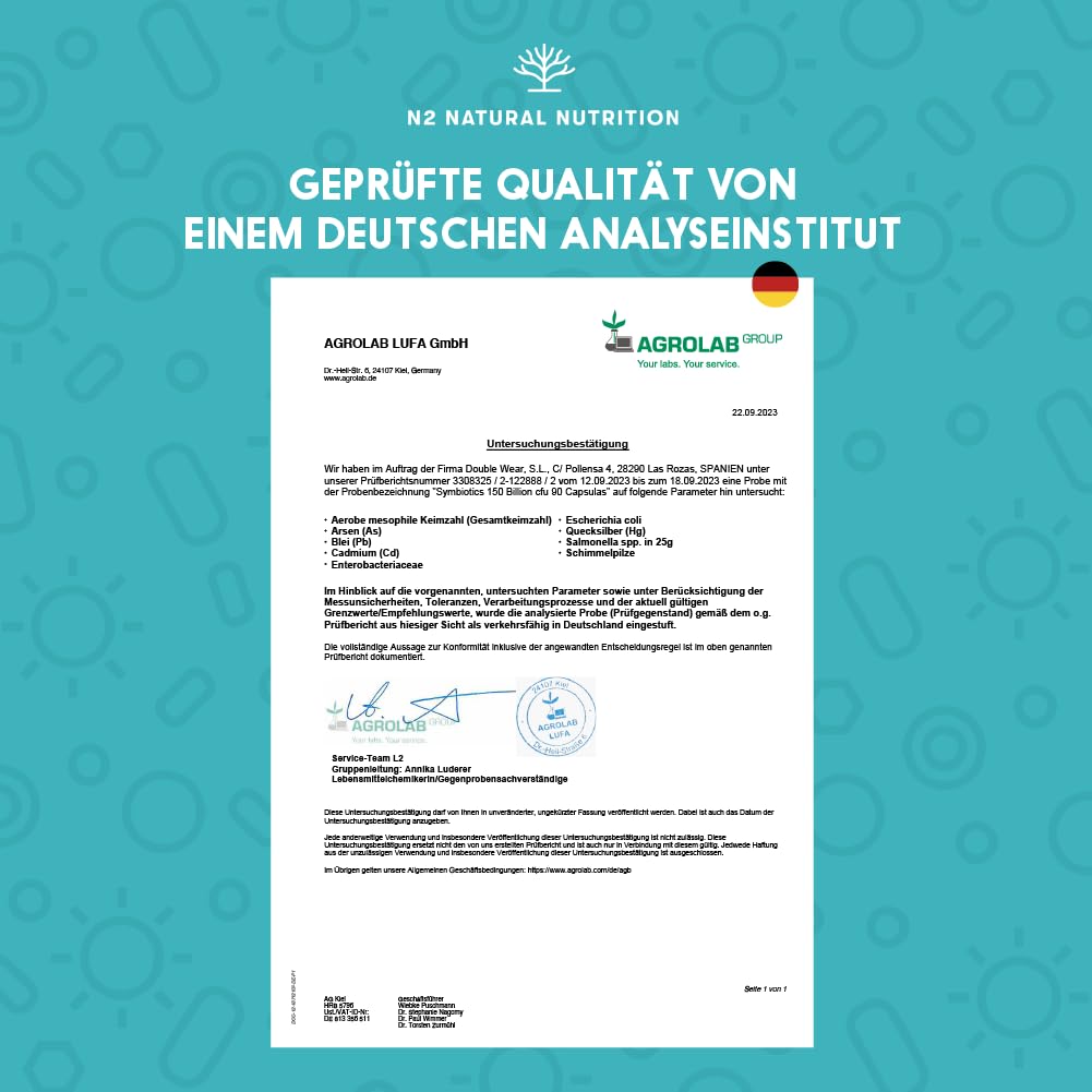 Kulturen Komplex 400 Mrd KBE/g. 20 Bakterienstämme. Höchste Konzentration mit Inulin + Zink. Darmflora Aufbau. 100% Vegan. 90 Kapseln. N2 Natural Nutrition