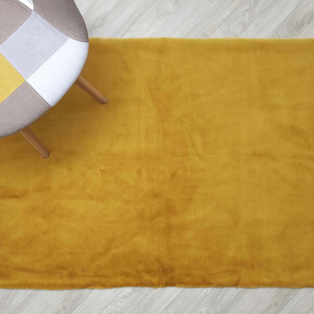 AltoBuy Tapis 120x170cm Imitation Fourrure Fine Jaune Moutarde - SNUGLY