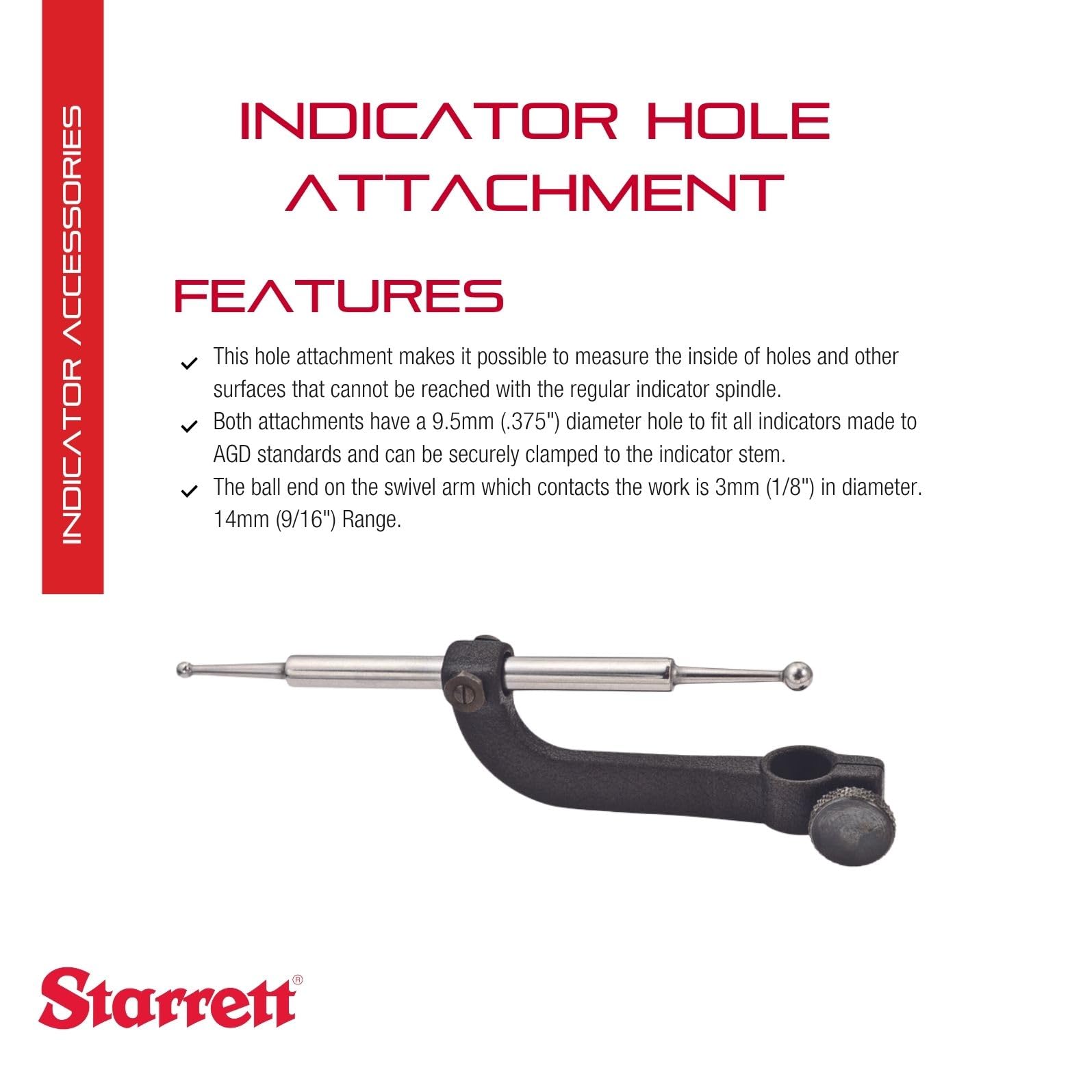 Starrett Indicator Hole Attachment - AGD Standard, Versatile