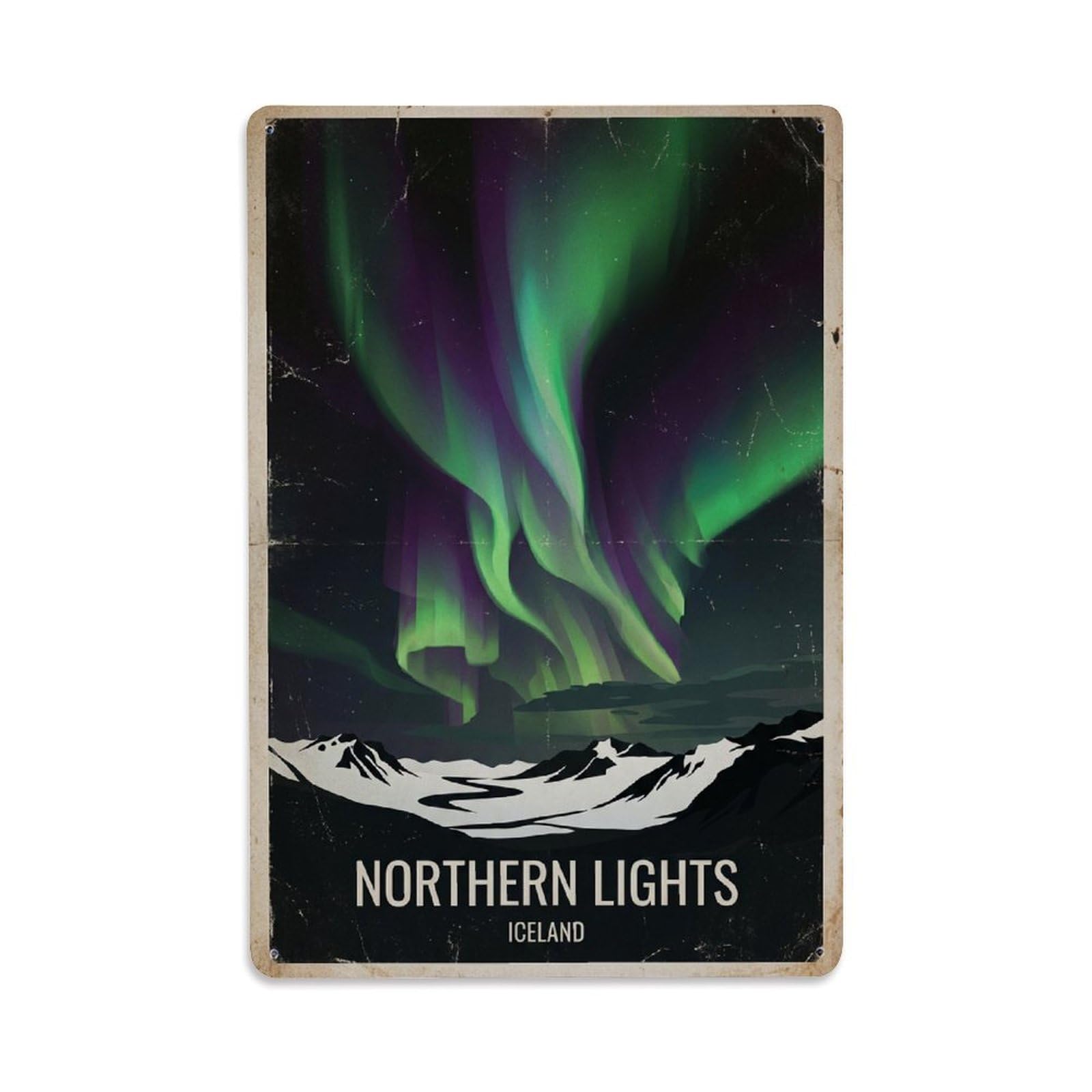 Vintage Travel Northern Lights Iceland Sky Metal Tin Sign Plaque Wall Decor for Cafe, Club Bar, Office, Home Garden Metal Poster 8x12Inch