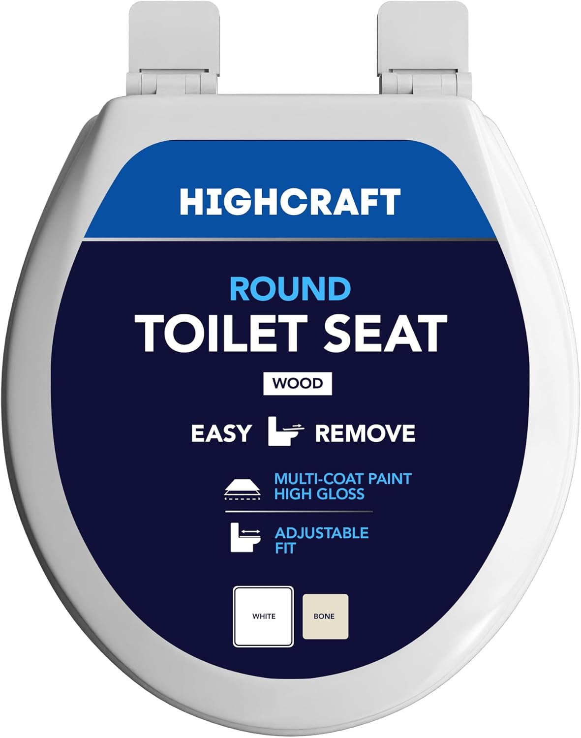 Highcraft B2TSWR Round Molded Wood Toilet Seat Easy Remove ? Adjustable Hinge, Bone