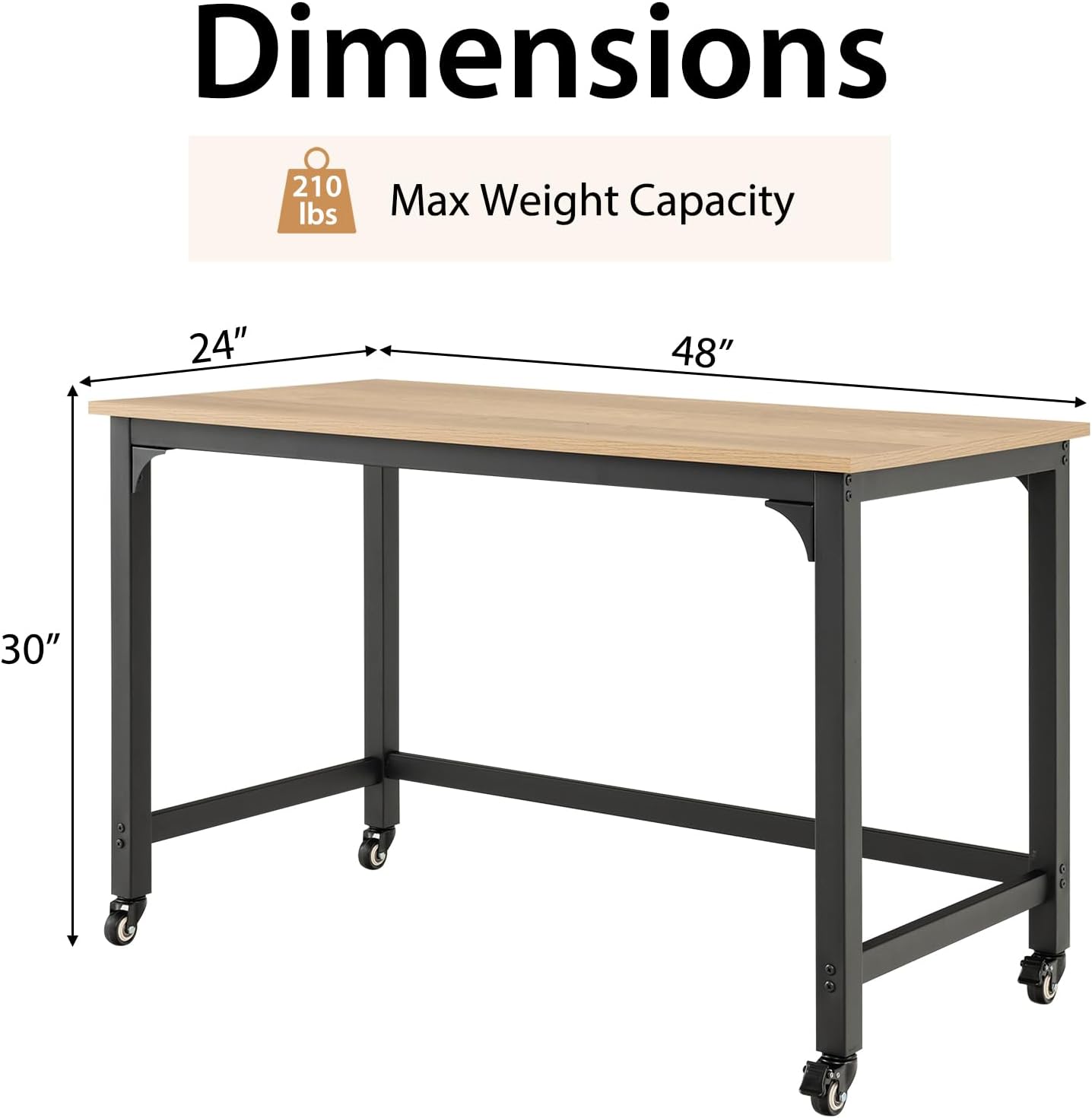 Tangkula 48" Mobile Computer Desk, Rolling Computer Workstation with 4 Smooth Casters, Home Office Writing Desk, Work Bench, Heavy-Duty Metal Frame, for Study, Office & Garage