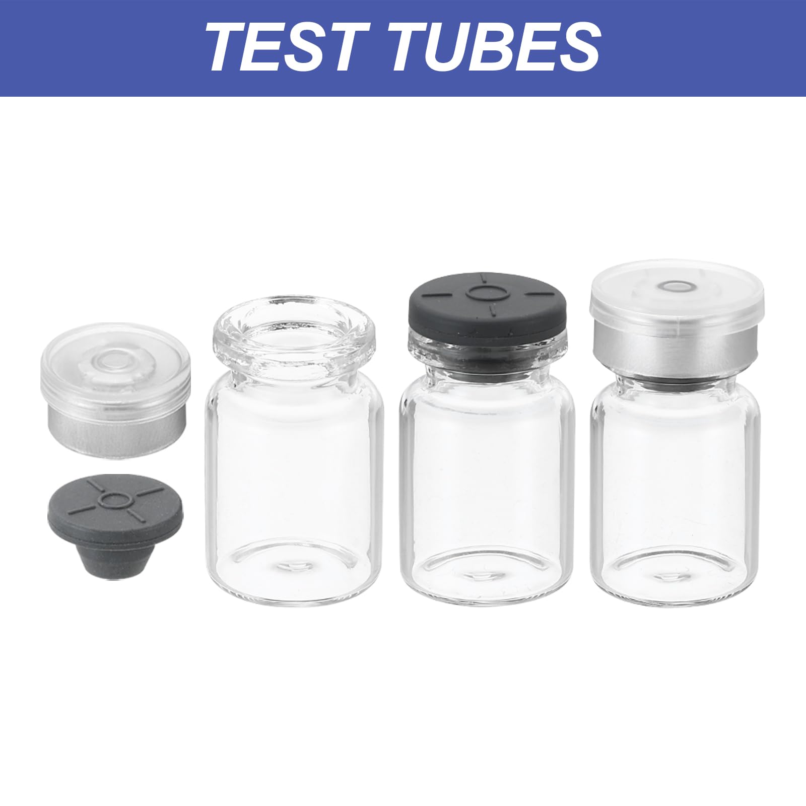 PATIKIL 5ml Fiale Esemplare, 8pz Fiale Vuote Laboratorio con Tappo Gomma Butilica Tappi Superiori Crimpare Fiala Vetro Borosilicato, Trasparente