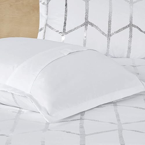 Miniatura 8 de Intelligent Design Raina - Juego de edredón tamaño matrimonialqueen, microfibra suave, moderno juego de cama geométrico metálico, 5 piezas de ropa