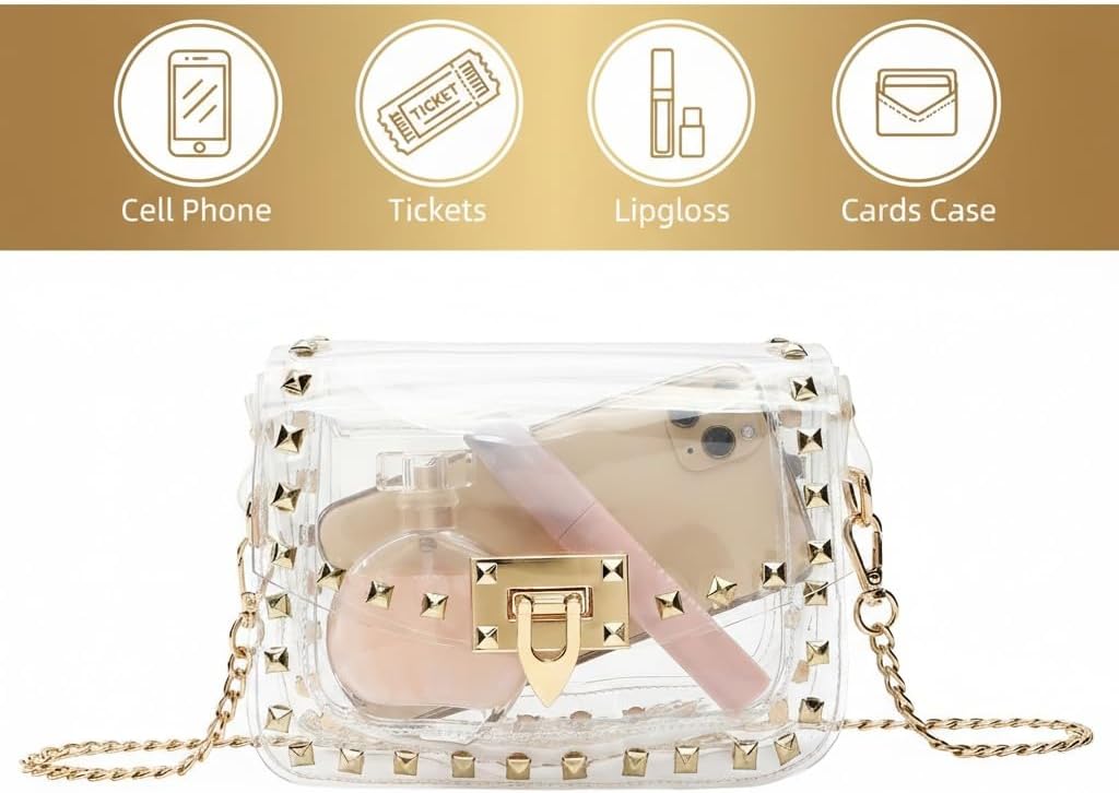 Clear Crossbody Clutch Purse Bag for Women Stadium Events with Rivet, Clear Handbag for Concert, Game Day, Festival | Stadium Approved, with Studded Rivet, for Concert, Game Day - Image 4
