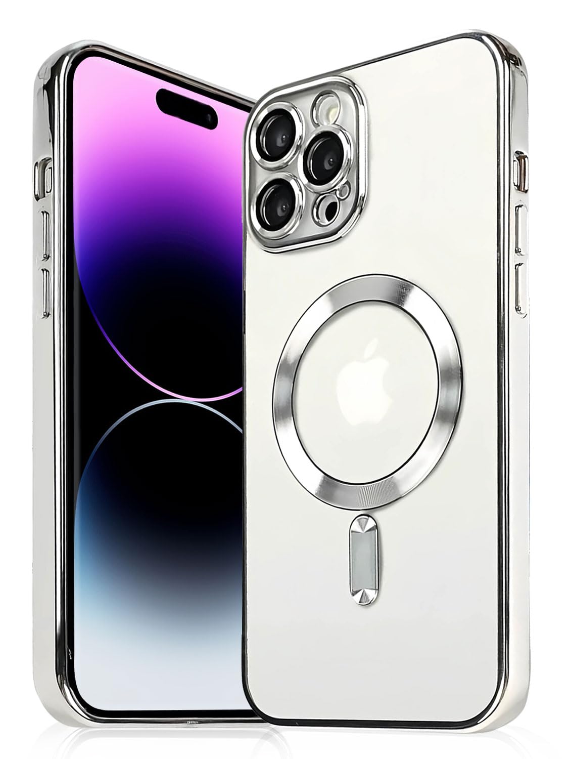 Magnetic Clear Case for iPhone 12 Pro Max with Full Camera Lens Protection,Compatible with MagSafe,Plating Soft TPU Phone Case,Anti-Scratch Shockproof Slim Cover for Women Gilrs Men - Sliver