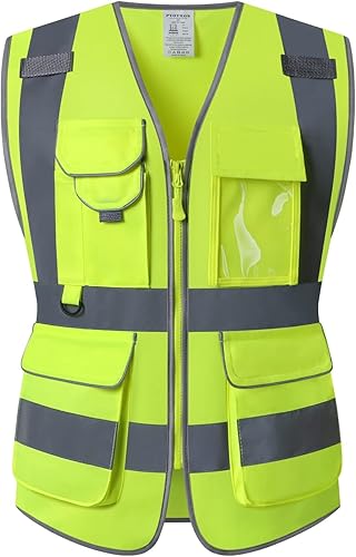 Miniatura 6 de Chaleco de seguridad para mujer ANSI, chaleco de trabajo reflectante de alta visibilidad con múltiples bolsillos para mujer, diseño de retracción de
