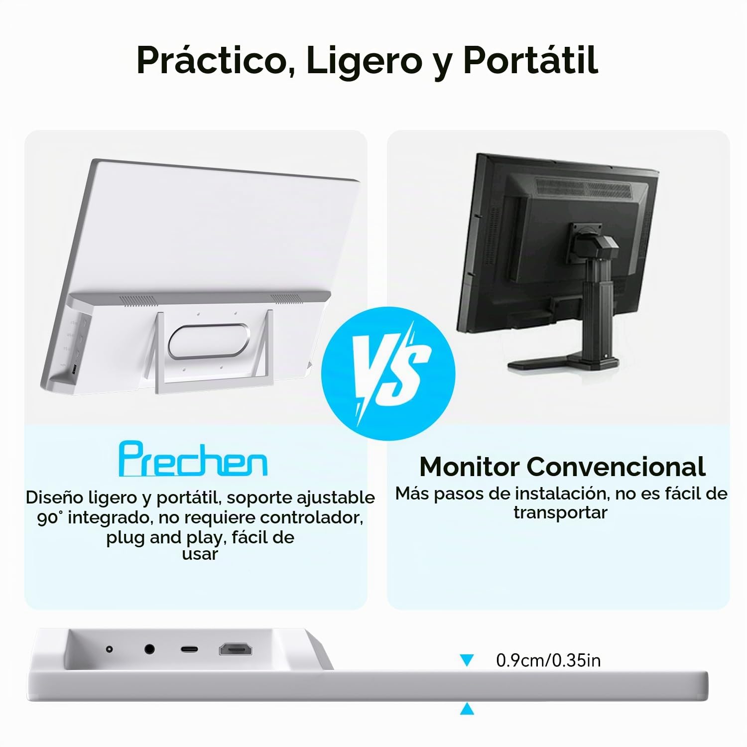 Monitor Táctil, 21.5 Pulgadas Pantalla Portátil 1080p con Soporte VESA