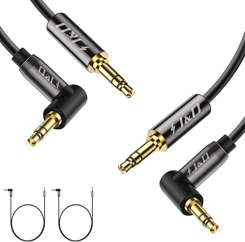 (2 Pack Gold Plated 3.5mm Stereo Audio Aux Jack to Jack Cable 90 Degree Right Angle Compatible for iPhone, Galaxy, Speakers or All Other Devices, 3 Feet