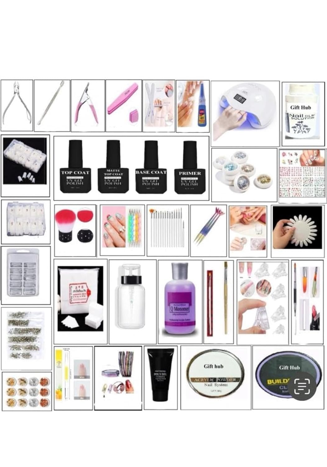 Basic nail art kit combo - nail extension kit- polygel kit-acrylic kit- 35 item nail art product in full kit.