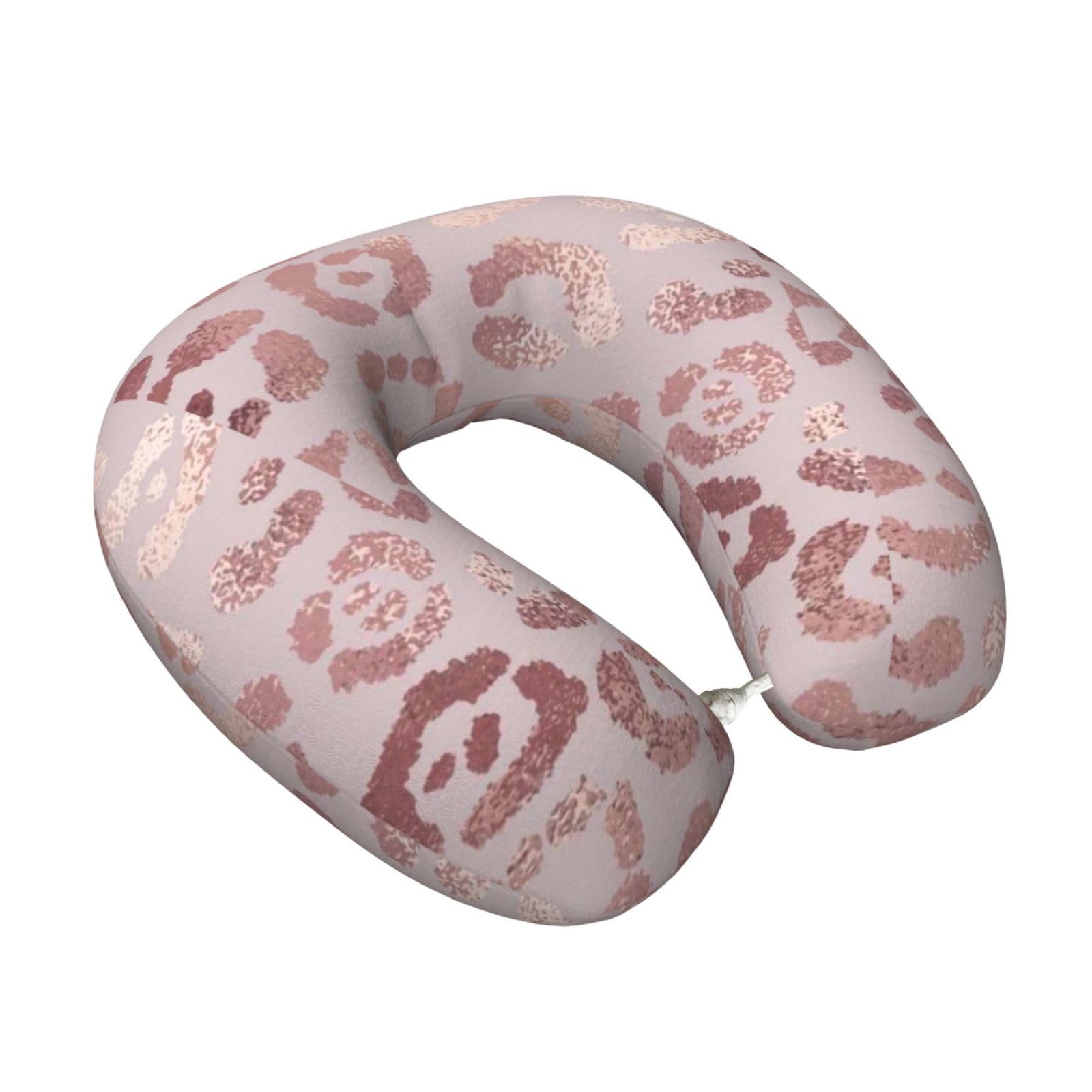 LKYMOH Leopard Print Cheetah Rose Gold, Travel Neck Pillow U-Shaped Memory Neck Support Soft Comfortable With Washable Cover For Airplane Car Traveling and Office