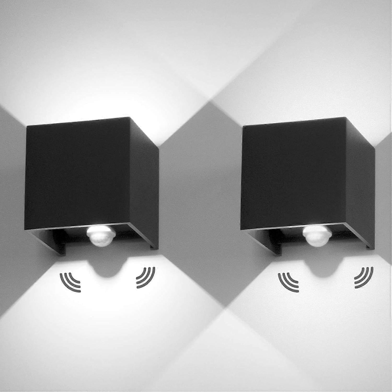 Joyhappst Image Color 12W Led Applique Murale Avec Dtecteur De Mouvement 2 Pices Clairage Mural 3000K Avec Angle De Faisceau Rglable Exterieur/Interieur Lampe Murale Up And