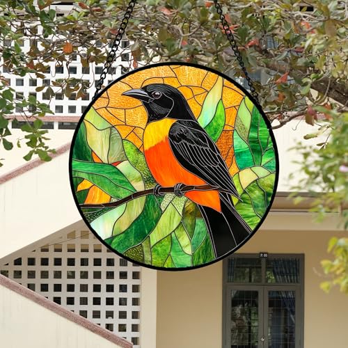 Image of DASTOLL Stained Glass Window Hanging 4 Pcs Set Birds 9.8 inch - Cardinal Blue Jay Suncatcher Door Garden Sun Catcher Decor Birthday Christmas for Bird Lovers Mom Woman Nana Men
