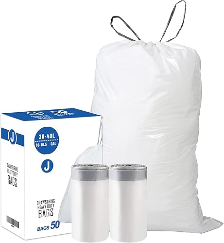 Code J (50 unidades) Bolsas de basura de plástico resistentes con cordón de 10-10.5 galones de 1.2 mil. Bolsas de basura con cordón blanco de disponible en Yaxa El Salvador