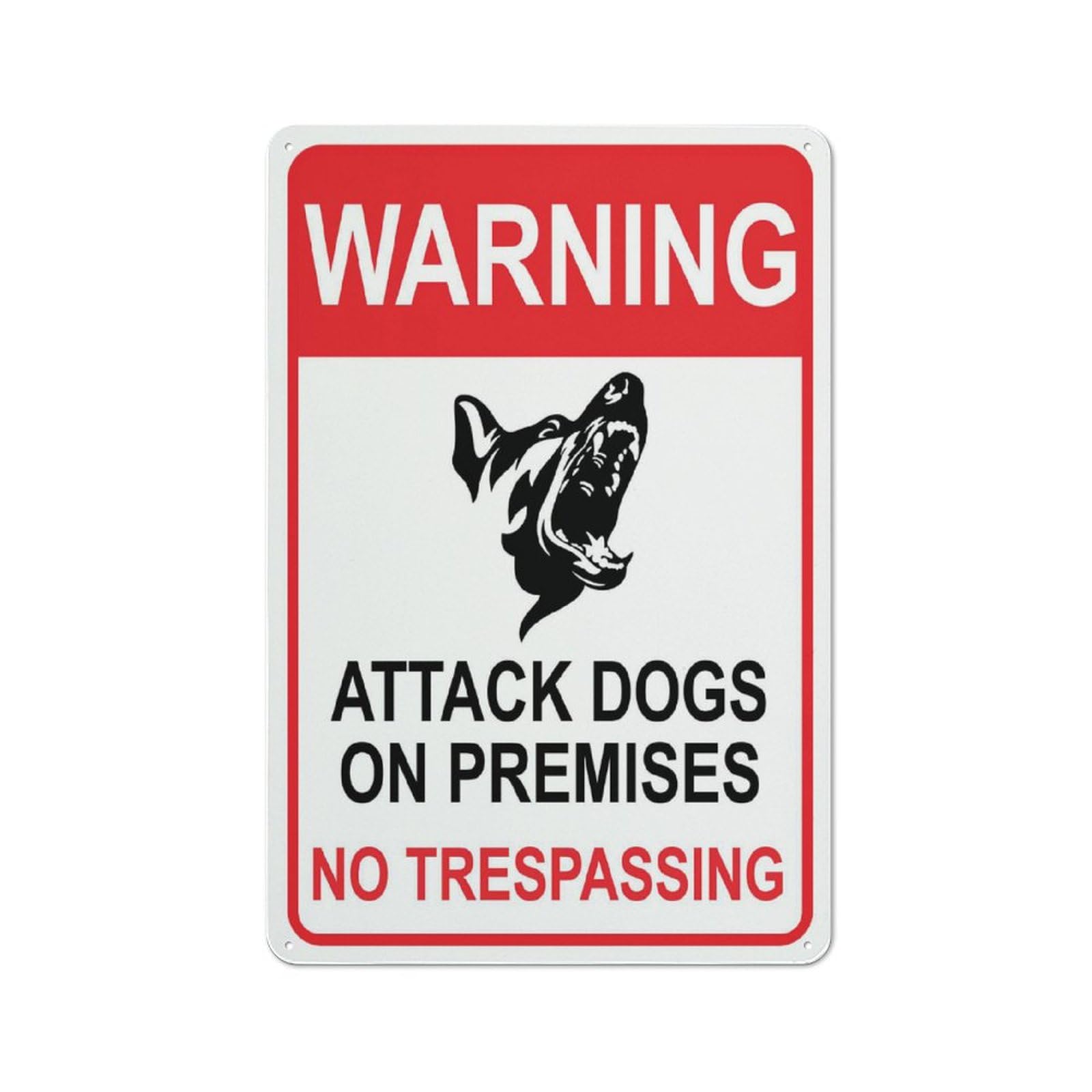 Warning - Attack Dogs On Premises (No Trespassing) Sign, 8x12 Inch Rust-Free Metal Aluminum for House, Door, Office, Business, Yard, Pre-Drilled Holes, Weather Resistant