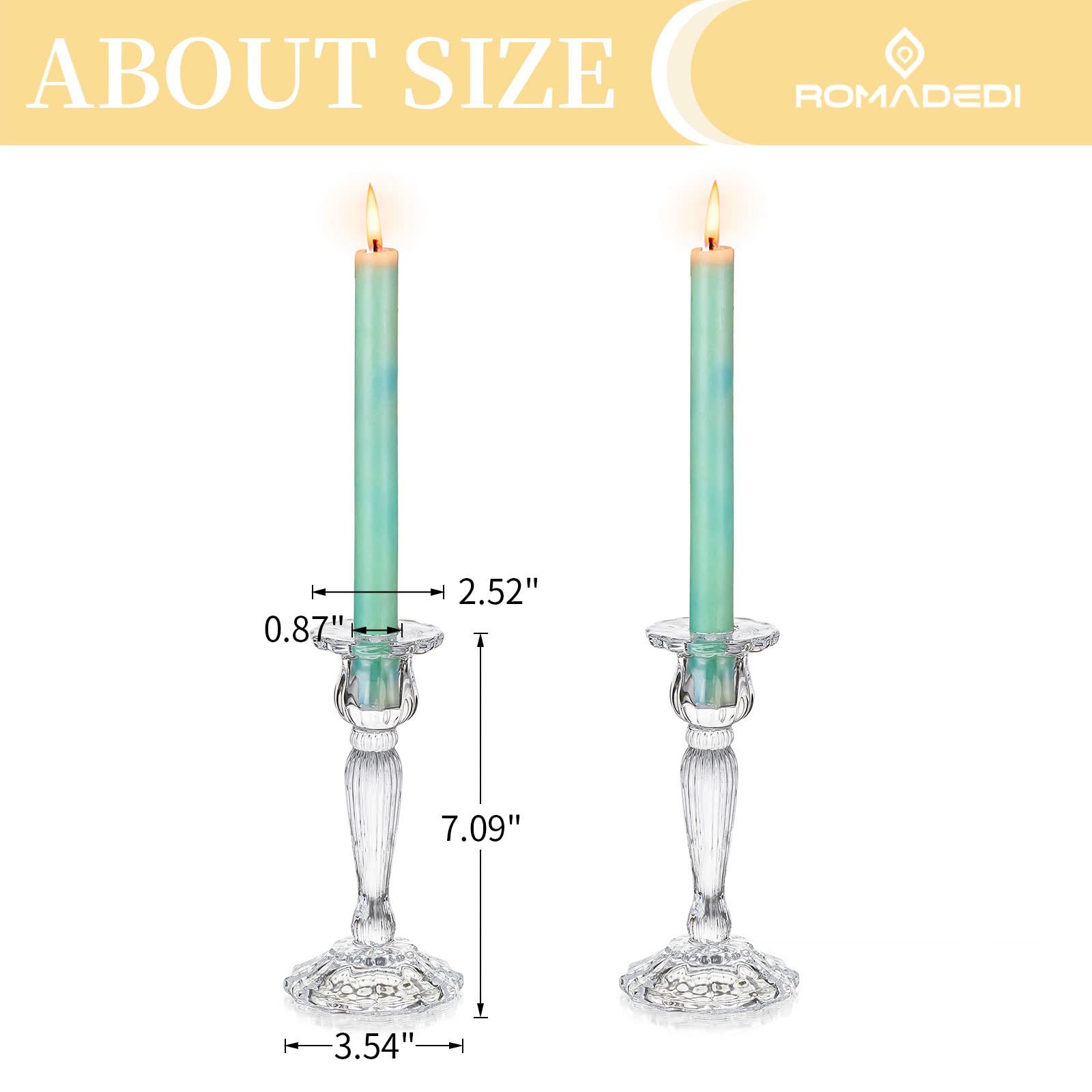Romadedi Porta Candele Candelabri Cristallo - Set di 2 Portacandele in Vetro Elegant Candelabro da Tavolo per Centrotavola Candele Decorazioni Casa Compleanno Natalizie Matrimonio Festa