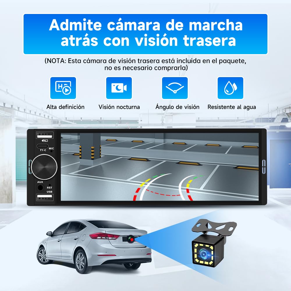 AWESAFE 1 DIN Radio Coche Universal con Pantalla Táctil 6.28 Pulgadas, con CarPlay/AndroidAuto, Admite Carga Type-C/2USB/Micrófono/FM/EQ/GPS/Bluetooth/SWC