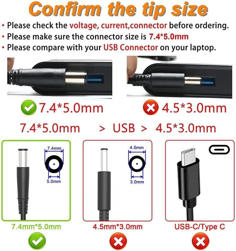 Image of WeFly 65W 19.5V 3.34A Laptop Adapter Charger for Dell Latitude E5440 E5470 7480 E6540 E7440 E7450 E7250 E6440 E6430 7490 7290 5490 5590 5290 Inspiron 15-5000 15-3000 Size: 7.4 x 5.0mm