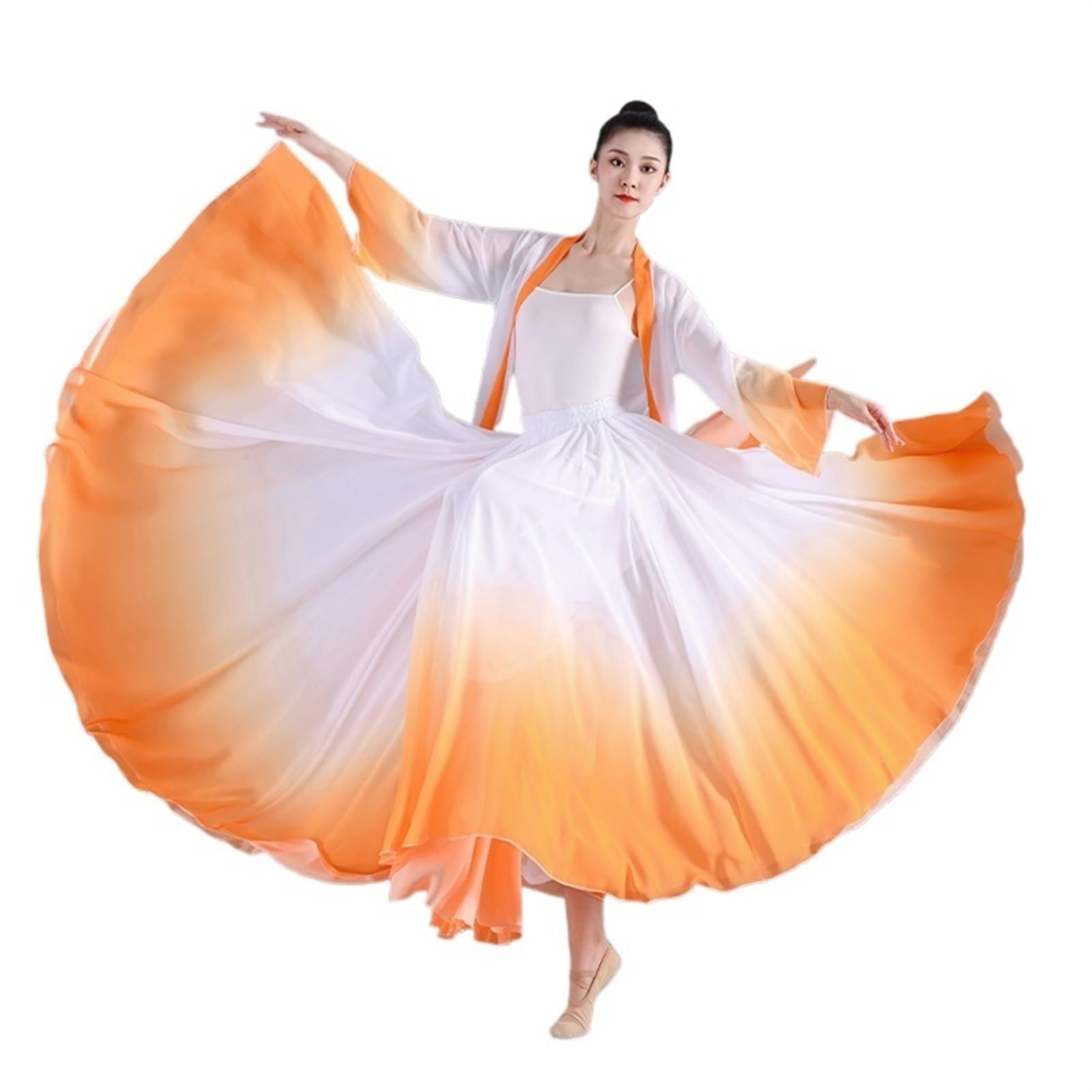 Balette Kleidung Mädchen Eleganter Ballettrock mit Farbverlauf for Damen, Chiffon, fließend, lang, Tanzbekleidung, 360–720 Grad, klassischer Tanzkostüm, Performance-Maxirock(Orange skirt,95cm (720 Deg