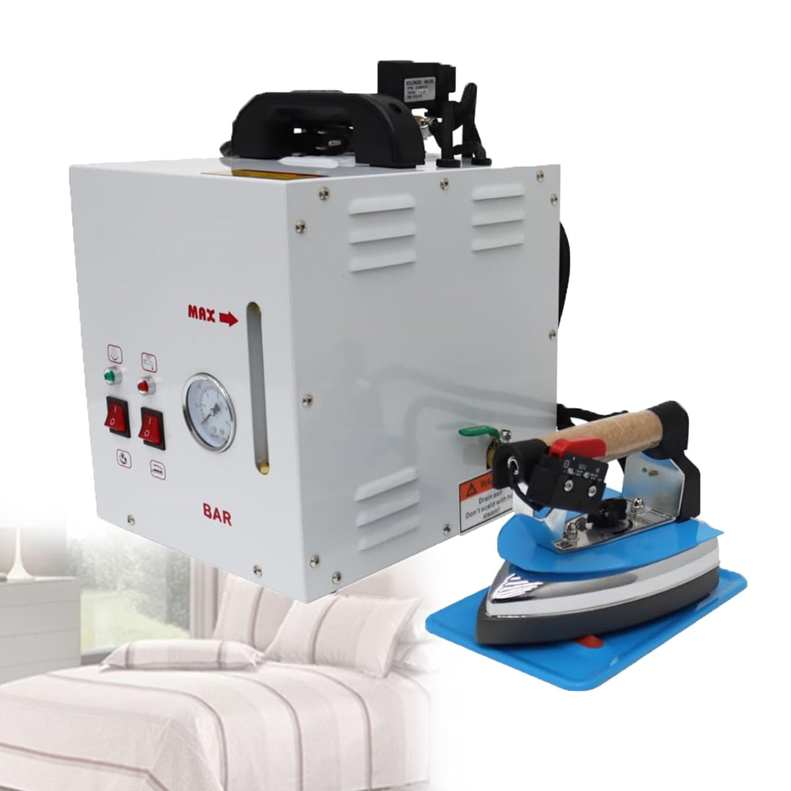 Pfps Industrial Steam Ironing Station, 900W Handheld Steamer with 4L Boiler, Drain Valve, Adjustable Steam for Clothes, Curtains and Carpets