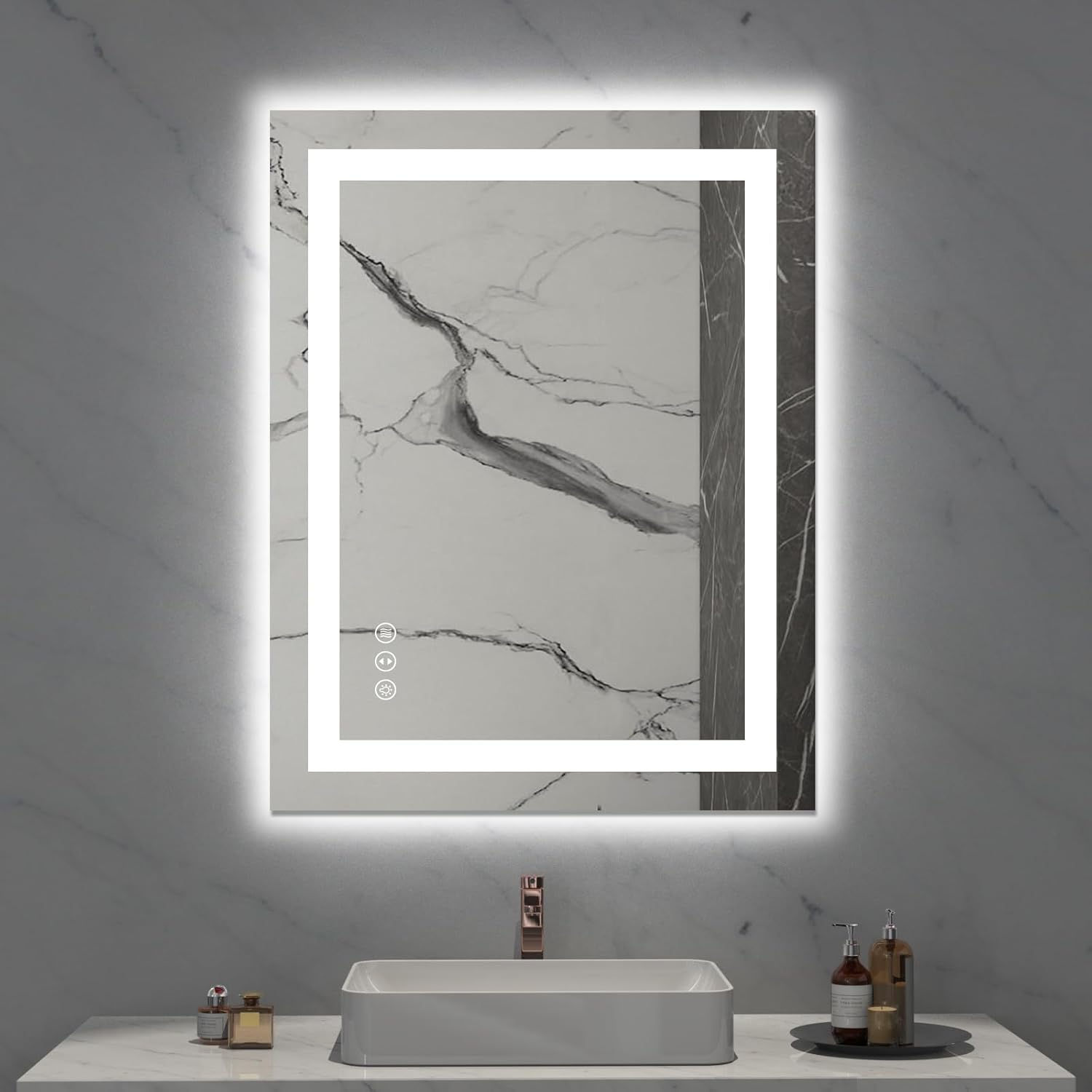 LOAAO 28X36 LED Bathroom Mirror with Lights, Anti-Fog, Dimmable, Backlit + Front Lit, Lighted Bathroom Vanity Mirror for Wall, Memory Function, Tempered Glass, Safe to Use, ETL Listed Led Bathroom Mirror (3 Light Modes) 36"L x 28"W