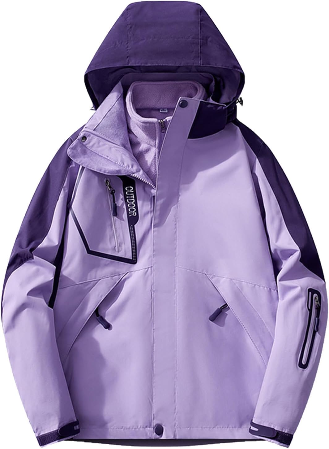 Womens Windproof 3 in 1 Jackets Winter Warm Fleece Inner Ski Jacket Thermal Outdoor Hiking Hooded Coats with Pockets