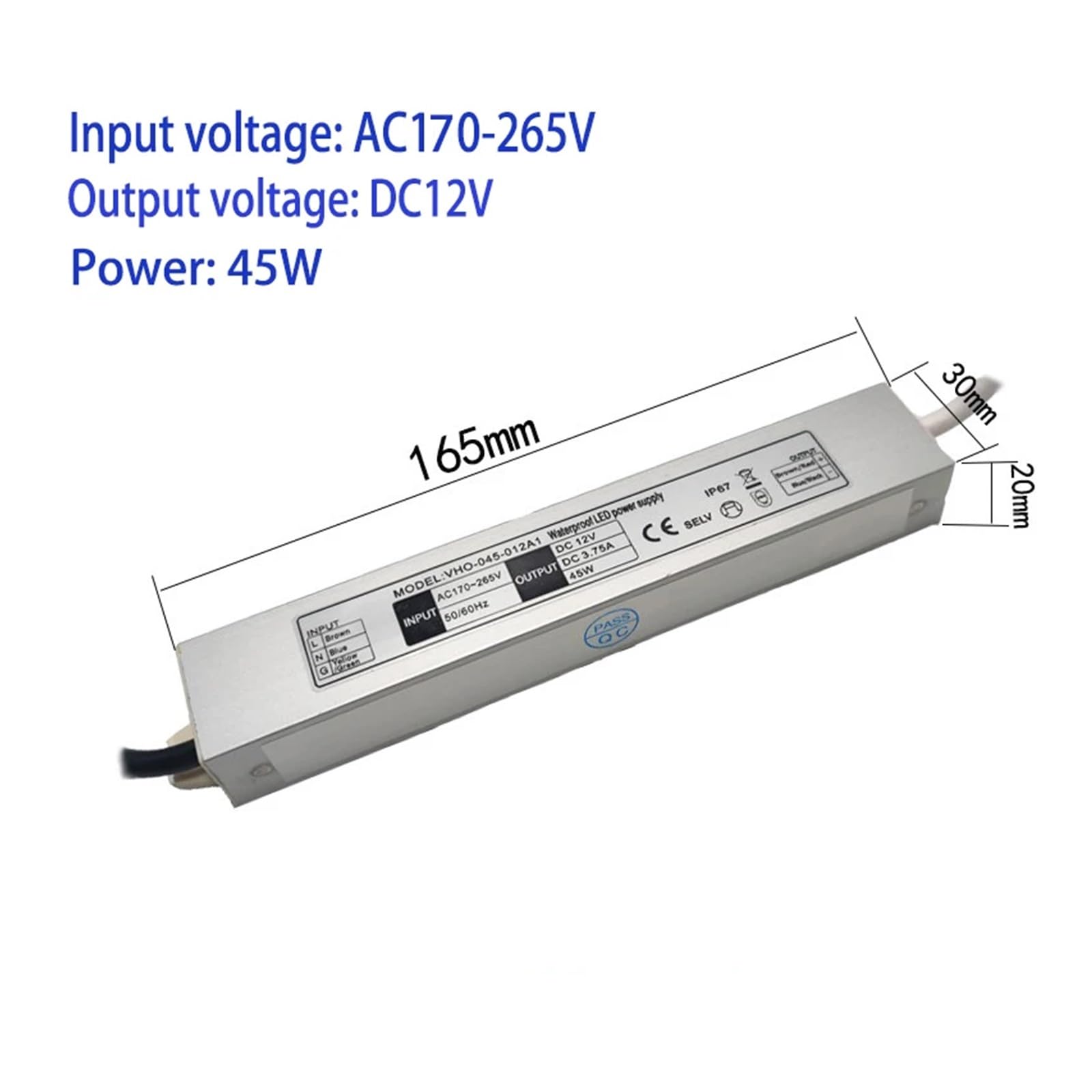 1 PZ LED ingresso alimentazione impermeabile AC100-265V uscita 12V 1A 12W/1.68A 20W /2.5A 30W/ 3.75A 40W /5A 60W / trasformatore(100W)