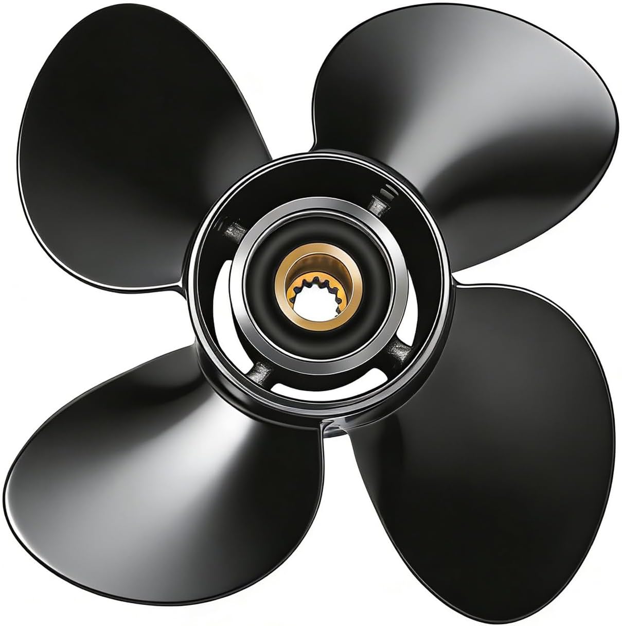 4 Blades Outboard Propeller 13.8x10 13.8x11 13.8x13 13.4x15 13x17 12.5x19 fit BRP Johnson Evinrude OMC 50 60 65 70 75 85 88 90 100 110 112 115 120 125 130 135HP Stern Drive, 13 Tooth Alu Prop, RH