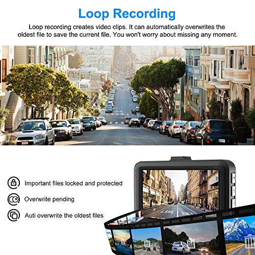 Aigoss Dash Camera for Cars Recorder, Video Dash Cam 3 Inch 1080P Full HD Wide Angle Driving Recorder with Night Vision WDR G-Sensor Parking Monitor Loop Recording Motion Detection