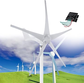 Wind Turbine Generator Kit 12000W 12V/24V/48V with 5 Blade & Charge Controller, Windmill Generator, 3 Phase AC Permanent Magnet Generator, Wind Power Generator for Marine, RV, Home,White-24V