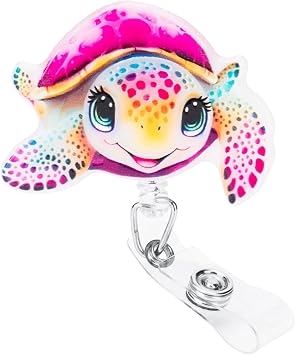 Nurse Badge Reel, Nurse Badge Holder with Cute Pattern, Pink Turtle Retractable ID Card Holder with Alligator Clip, Cute Design for Nurses, Teachers, Students