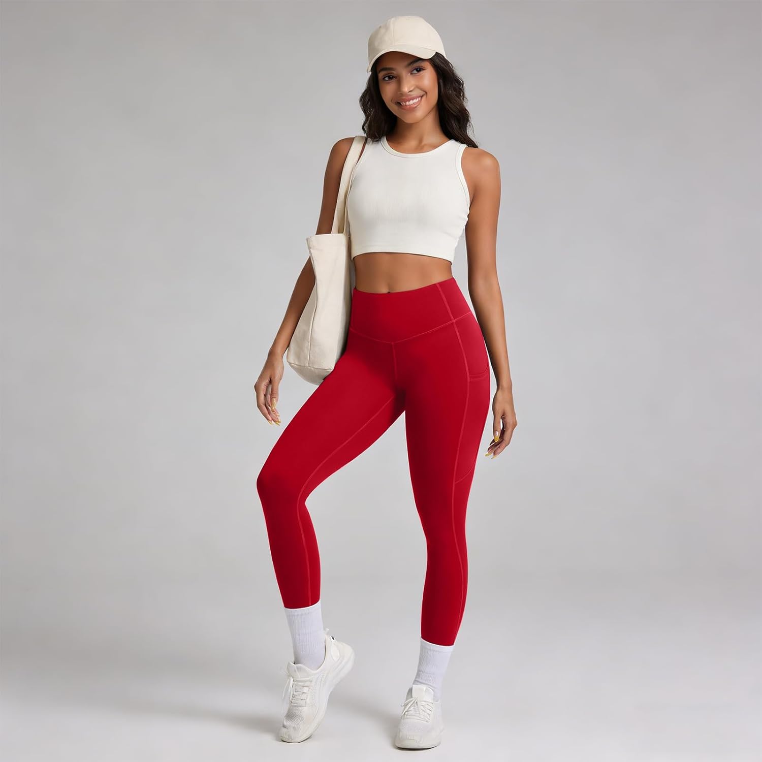 High Waisted Full Length Leggings with Pockets for Women, Tummy Control 4-Way Stretch Moisture Wicking Yoga Leggings - Image 3