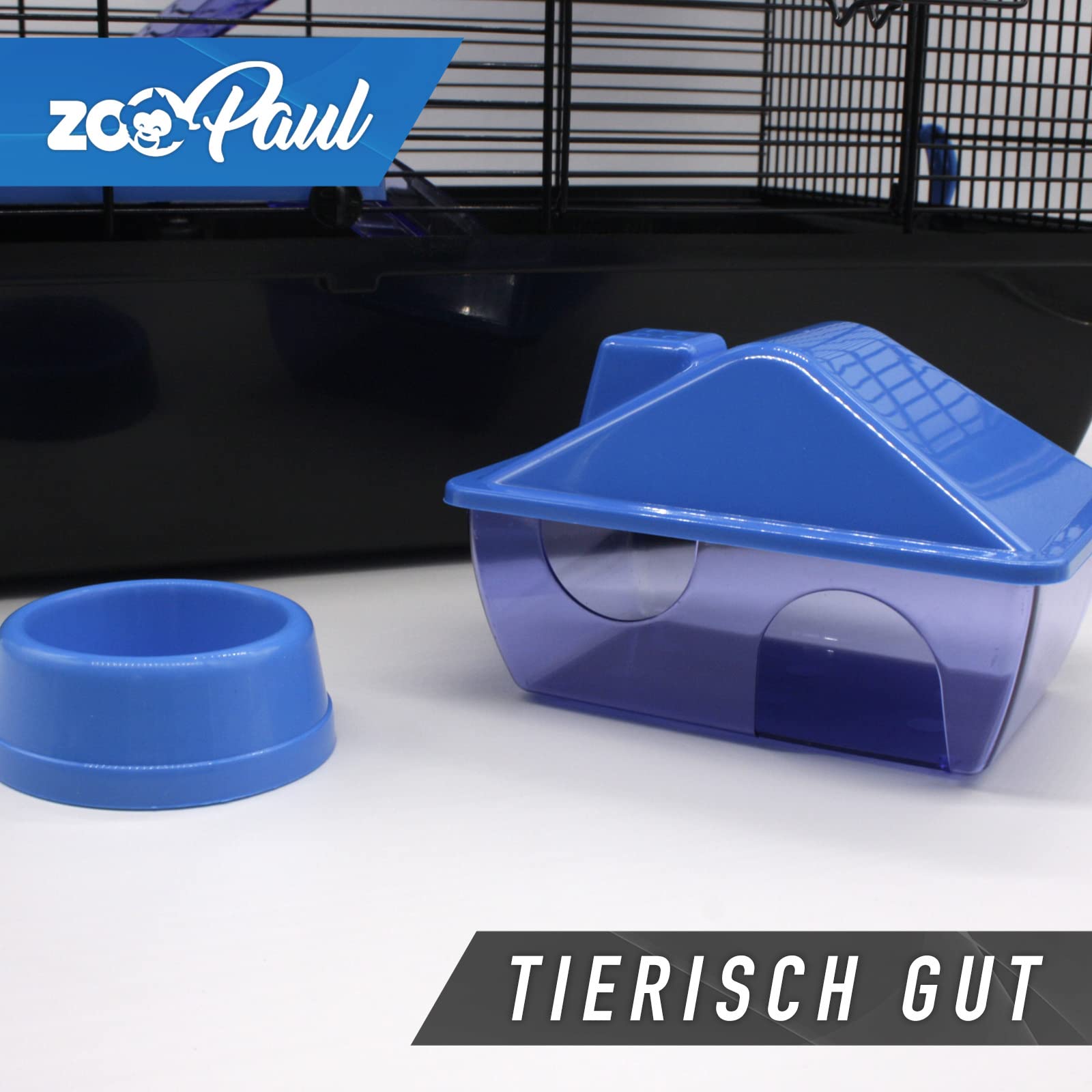 Rufus Nagerkäfig Schwarz Blau 45x50x33cm für Hamster Maus Rennmaus mit Häuschen Laufrad UFO Leitern Futternapf Zubehör