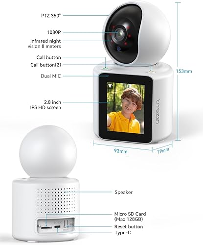 Miniatura 9 de TMEZON Paquete de 2 cámaras de audio de dos vías para perros con altavoz, dispositivos de videollamadas para abuelos, cámara de seguridad