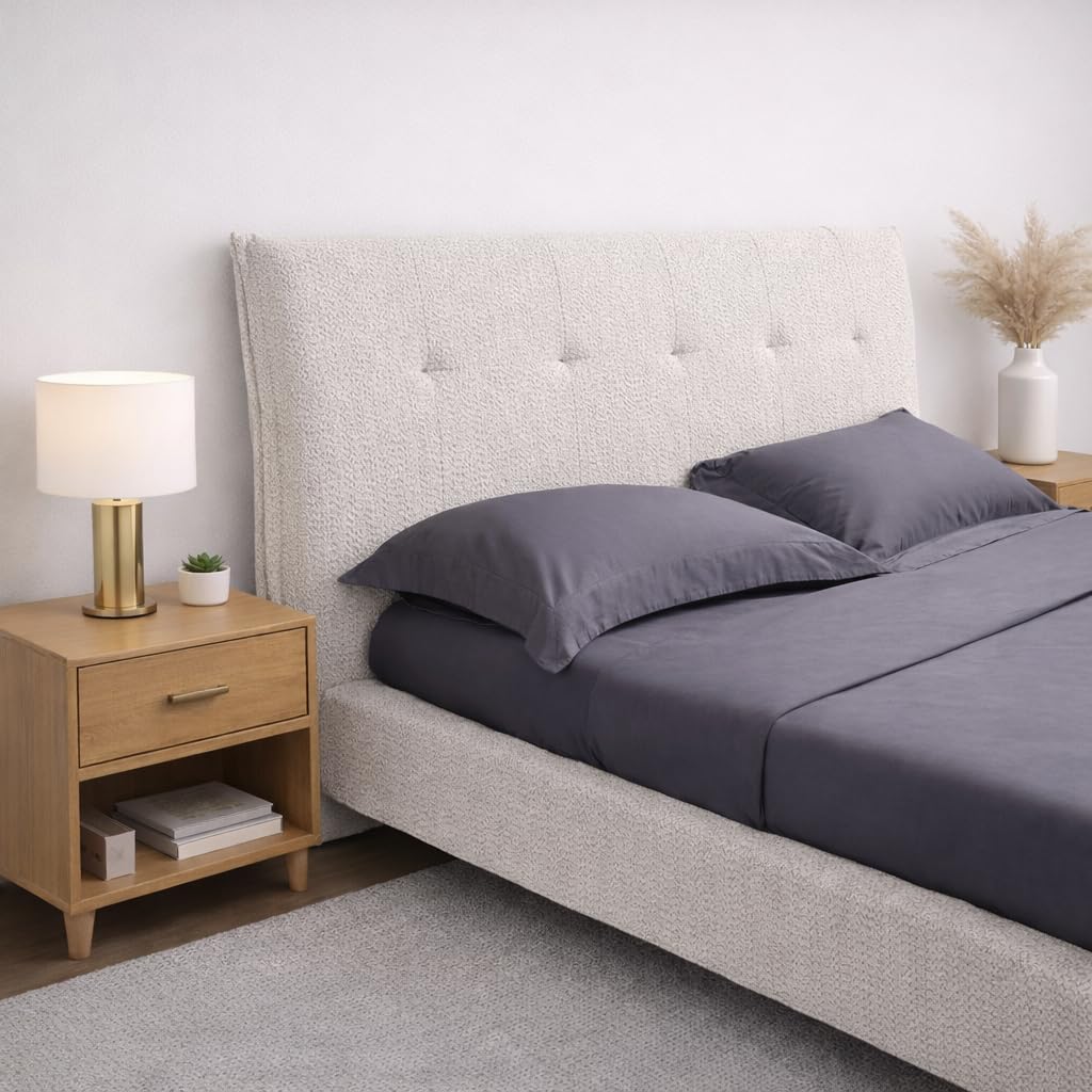 EVERGREENWEB - Letto Matrimoniale con Materasso Memory Foam + 2 Cuscini GRATIS, Rete a 26 Doghe in Legno 160x195 cm, Elegante Testiera Imbottita in Tessuto Morbido Beige, Struttura Rinforzata, DALLAS