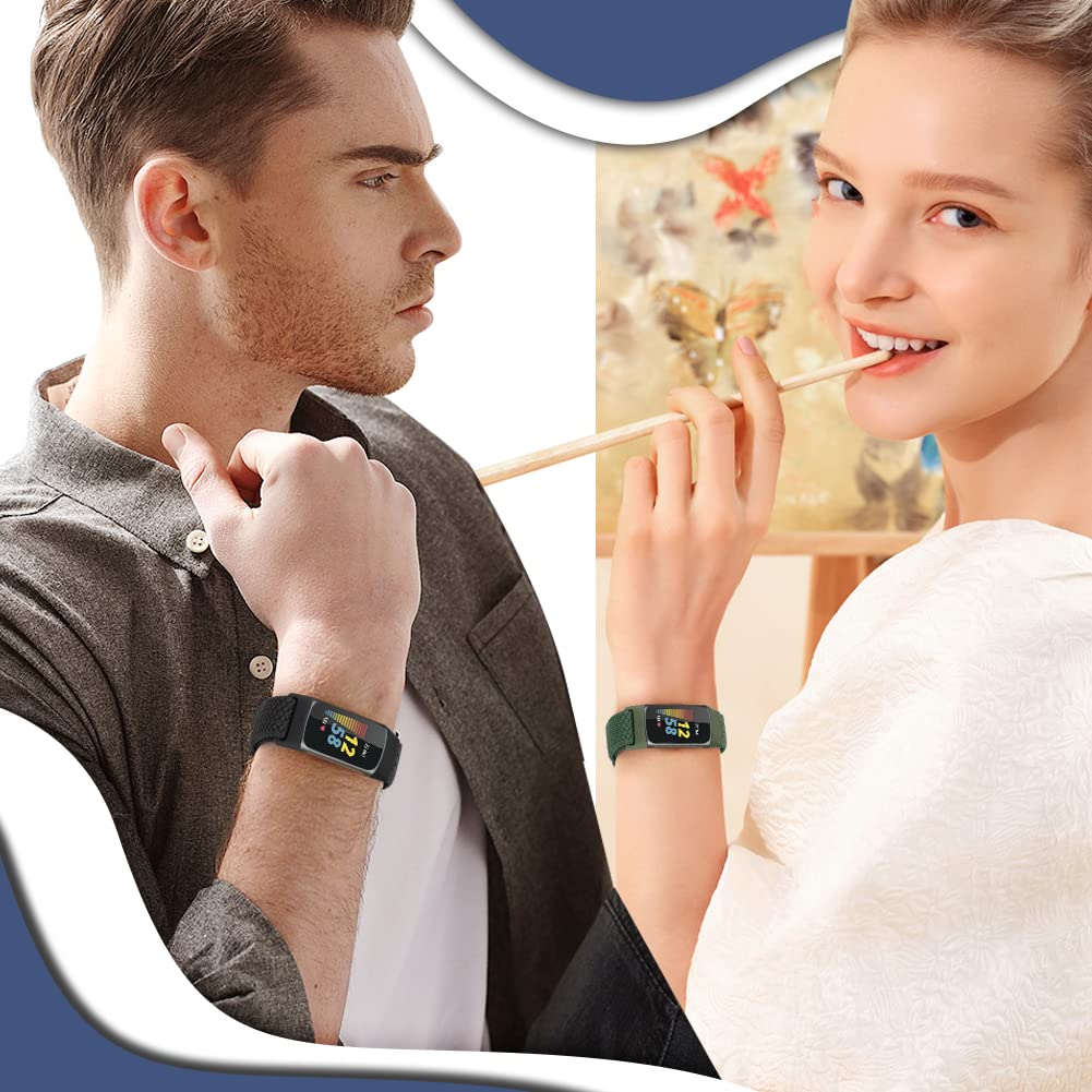 Elastyczna, pleciona bransoletka kompatybilna tylko z Fitbit Charge 6/Fitbit Charge 5, regulowana, rozciągliwa tkanina nylonowa, bransoletka zastępcza do Fitbit Charge 6/Charge 5, dla kobiet