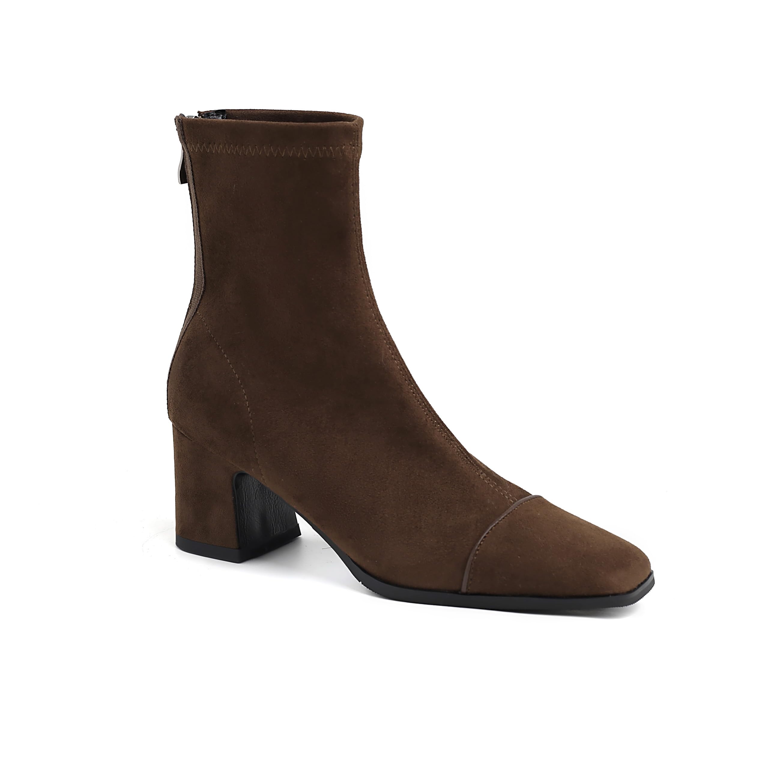 Womens Block Heel Ankle Boots Almond Toe Short Boots Side Zipper Low Heel Slip On Bootie