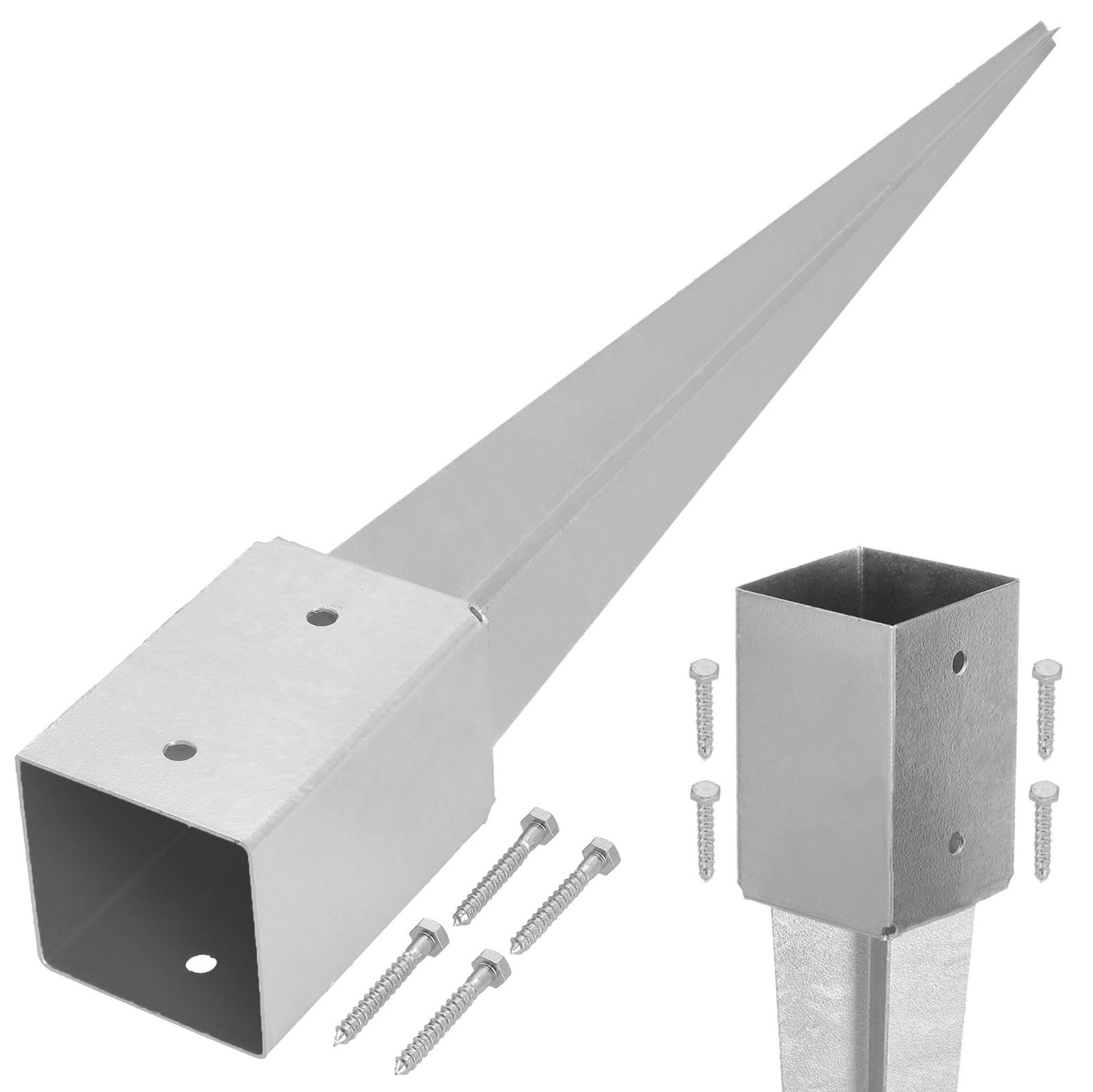 Kotarbau Silver Kotarbau® Ground Anchor - Post Spike - Galvanised Steel - 75 Cm (29.5 Inches) - Ground Anchors Heavy Duty - 91X91 Mm (3.6X3.6 Inches) - Post Brackets - Weather Resistant