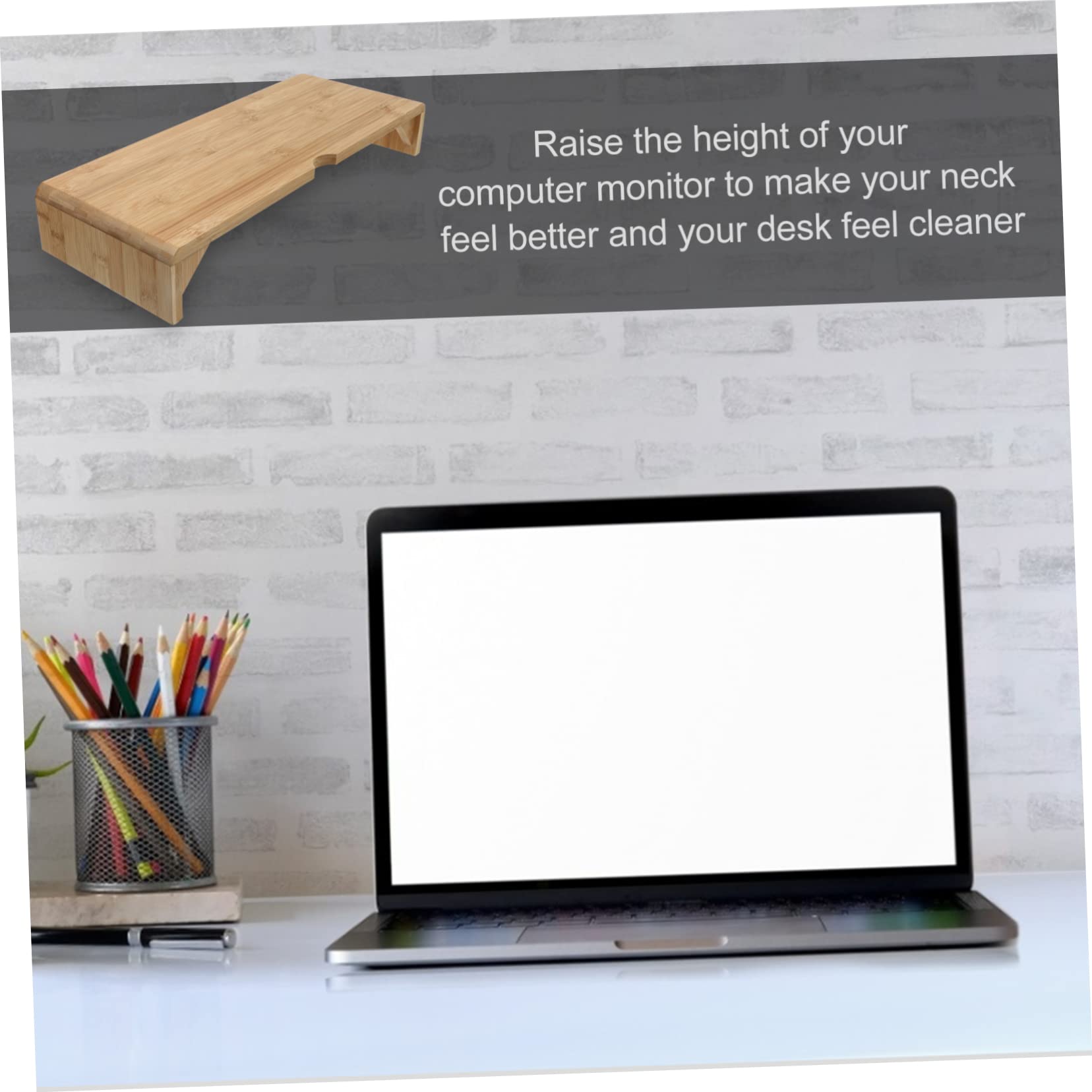 SHINEOFI Support D’écran Ordinateur En Bambou Naturel 8 Cm Pour Bureau, Rehausseur Ergonomique Pour Moniteur Pc, Organisation Bureau Maison, Usage Assis Confortable, Couleur Naturelle