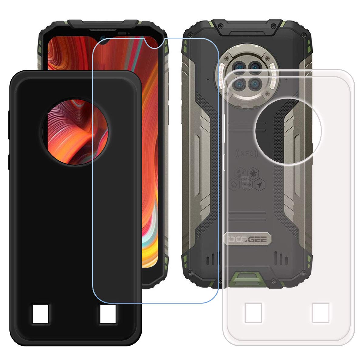 FZZ Case for Doogee S96 Pro + Tempered Glass Screen Protector Protective Film,Slim Transparent + Black Soft Gel TPU Silicone Protection Phone Case Cover for Doogee S96 Pro (6.22")