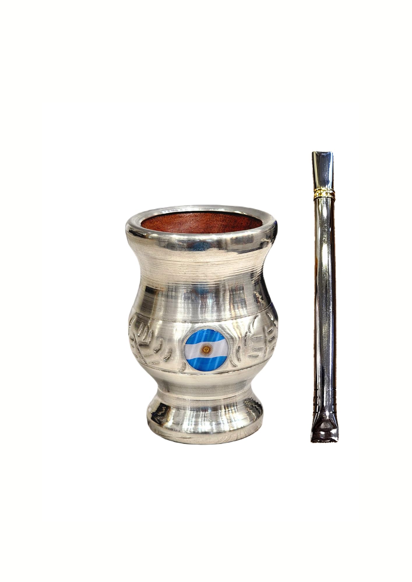 Yerba Mate Cup Classic argentina opaca, realizzata a mano in legno naturale per pane con rivestimento in acciaio inox opaco con lampadina pappagallo, Gourd mate Cup