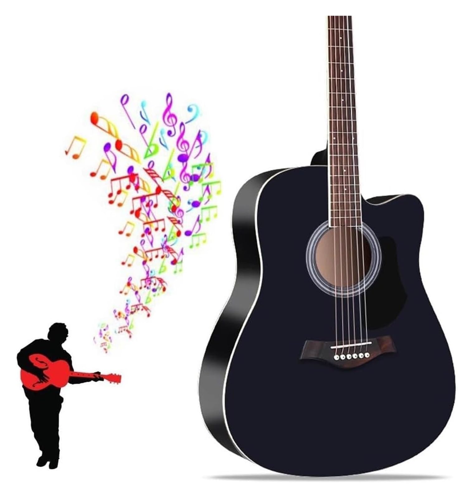41-Zoll-Cutaway-Akustikgitarrenpaket For Einsteiger, Basis-Starterset In Voller Größe Mit Gigbag, Saiten, Gurt, Stimmgerät Und Plektren For Musikliebhaber Der Einsteiger(Black)